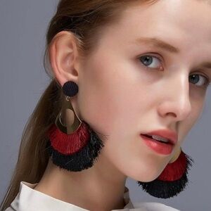 ✨NEW Elegant Red and Black Tassel Earrings boho